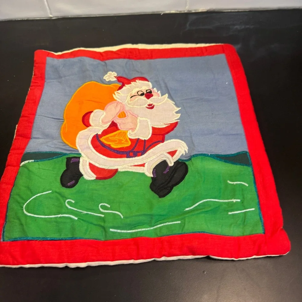 Vintage Santa‎ Claus Pillow Sham Kids 16x18 Red Blue Applique Christmas Decor